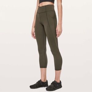 Lululemon Time To Sweat Crop leggings 23" tights size 2 dark olive